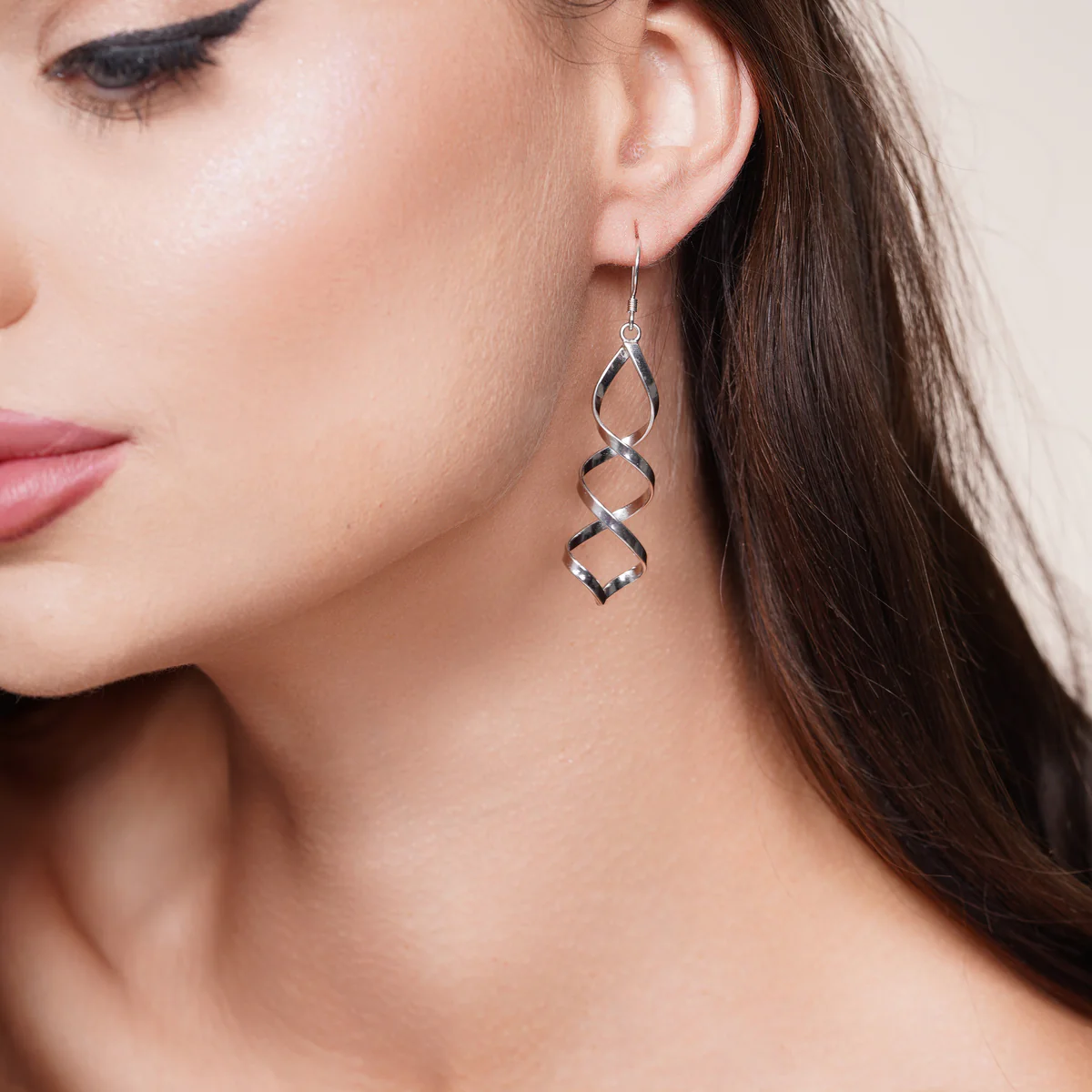 Rhodium Plated 925 Sterling Silver Spiral Earrings Women - Deloure Jewelers LLC