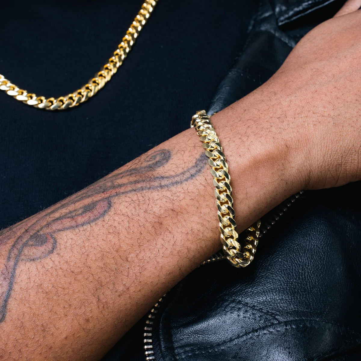 Gold Plated 925 Sterling Silver Solid Miami Cuban Bracelet 9mm Box Lock - Deloure Jewelers LLC