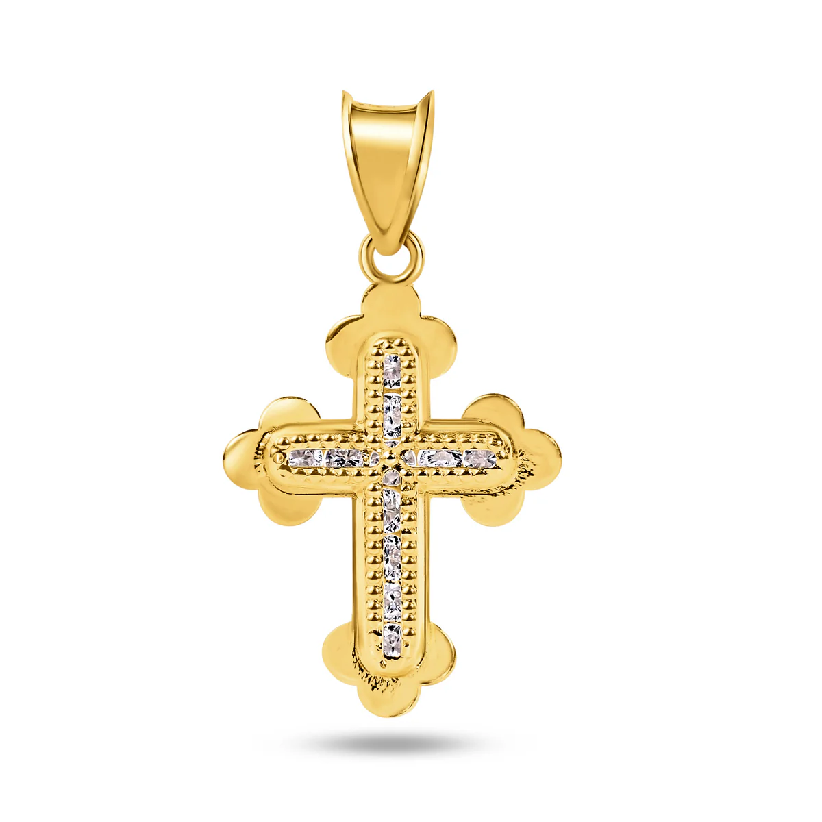 14K Yellow Gold Crucifix Clear CZ Pendant - Deloure Jewelers LLC