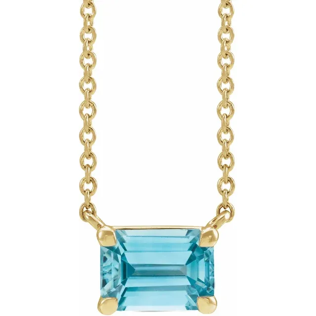 14K Gold Solid Natural Blue Zircon 18" Necklace - Deloure Jewelers LLC