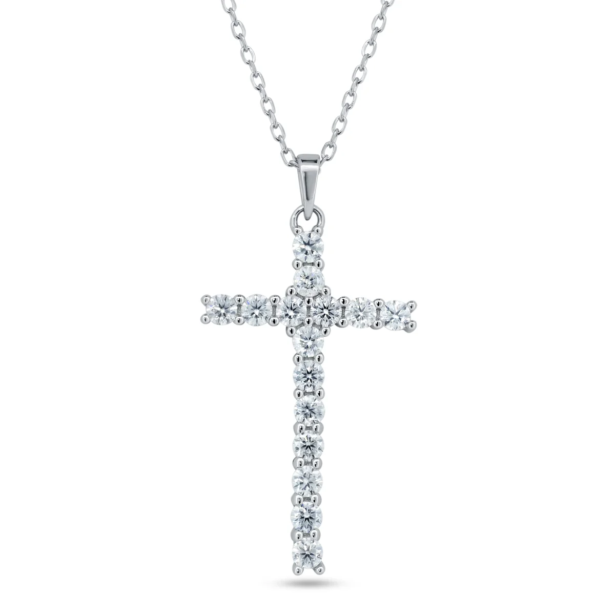 Silver Rhodium 925 Cross Moissanite Necklace - Deloure Jewelers LLC