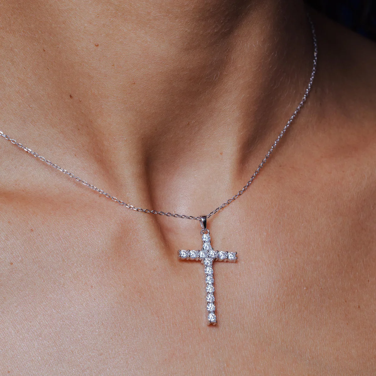 Silver Rhodium 925 Cross Moissanite Necklace - Deloure Jewelers LLC