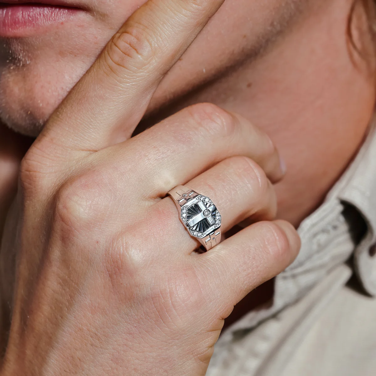 Rhodium Plated 925 Sterling Silver Cross CZ Ring - Deloure Jewelers LLC