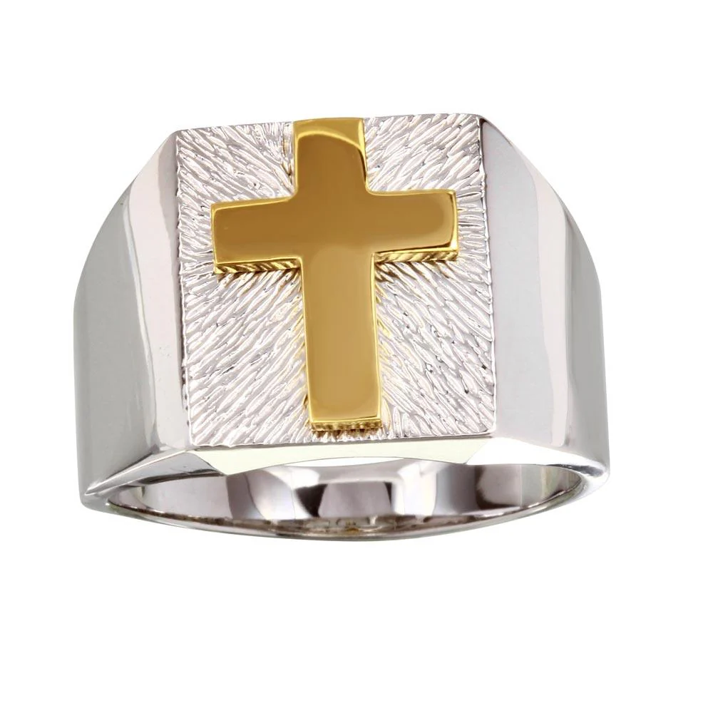 Two-Tone 925 Sterling Silver Men's Cross Ring - Deloure Jewelers LLC