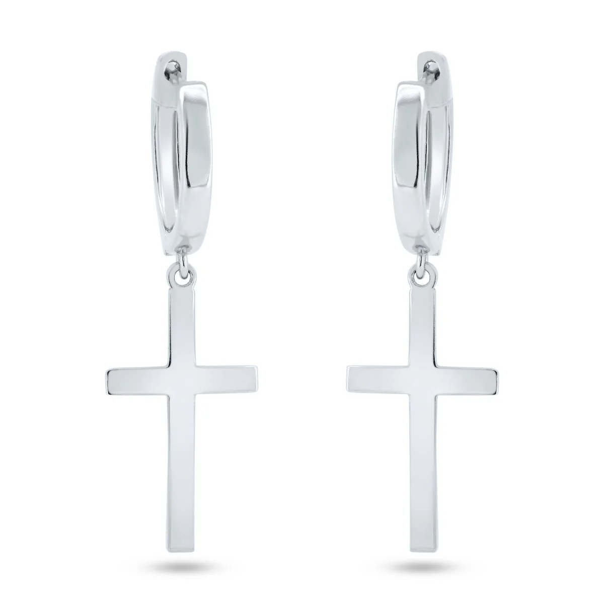 Rhodium Plated 925 Sterling Silver Dangling Cross Hoop Huggie Earrings - Deloure Jewelers LLC