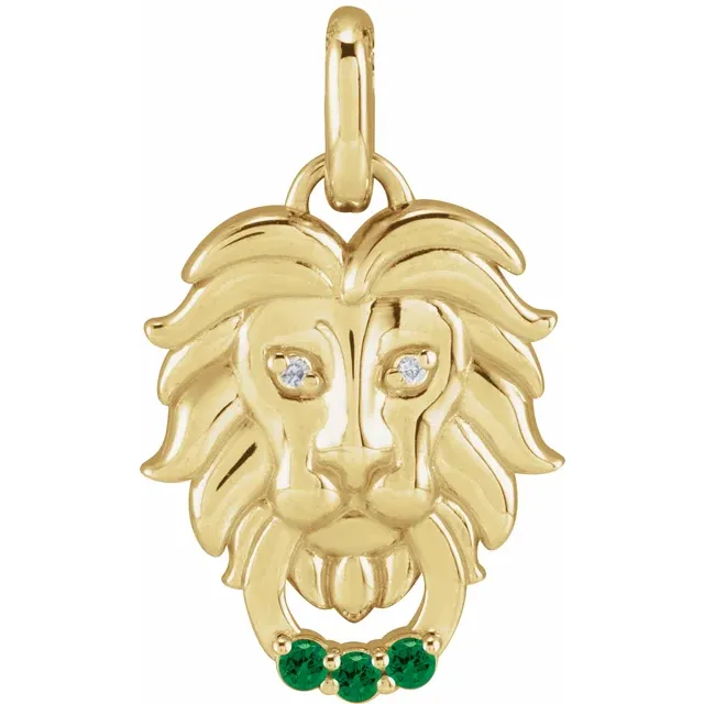 14K Gold Solid .005 CTW Natural Diamond Lion Pendant - Deloure Jewelers LLC