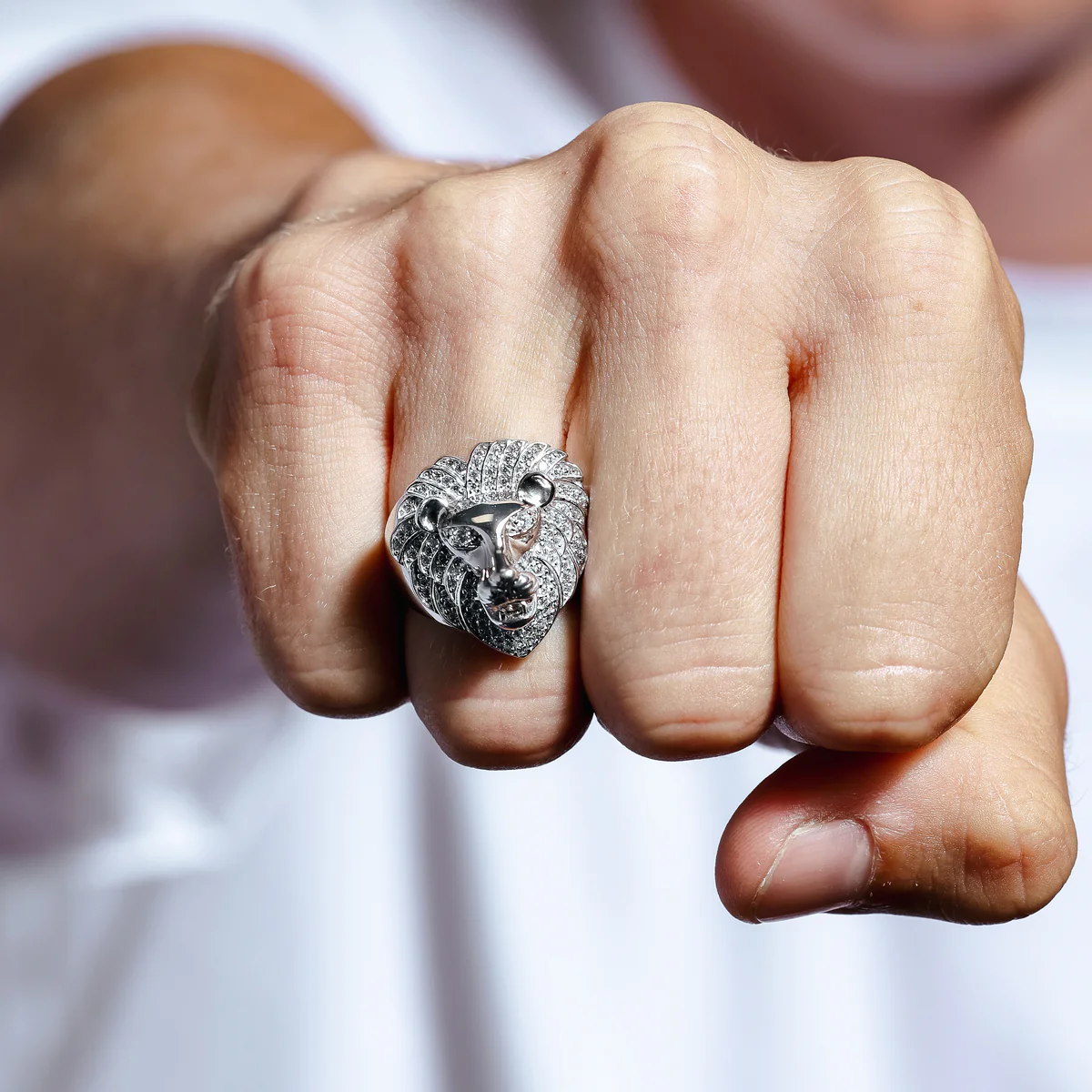 Rhodium Plated 925 Sterling Silver Lion CZ Ring - Deloure Jewelers LLC