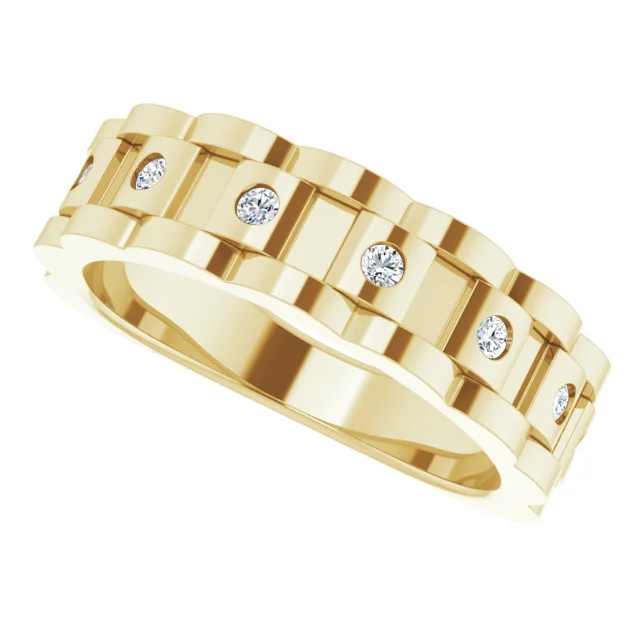 14K Yellow Solid 1/4 CTW Natural Diamond Chain Link Ring - Deloure Jewelers LLC