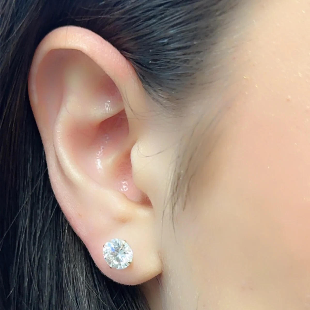14 Karat Yellow Gold Round Moissanite Stud Screw Back Earring - Deloure Jewelers LLC