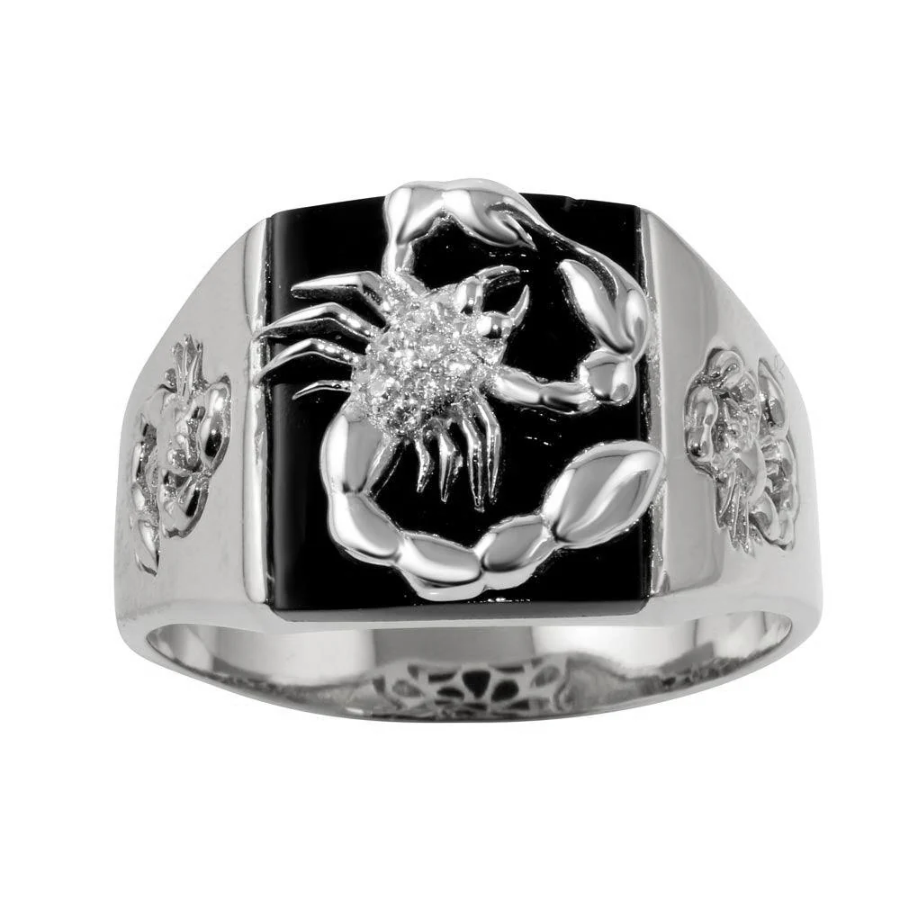 Rhodium Plated 925 Sterling Silver Square Scorpion Ring with CZ - Deloure Jewelers LLC