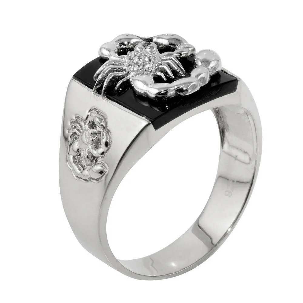 Rhodium Plated 925 Sterling Silver Square Scorpion Ring with CZ - Deloure Jewelers LLC