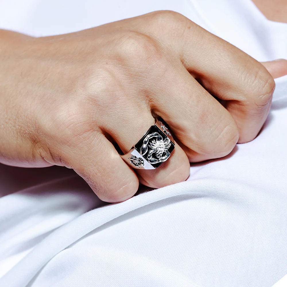 Rhodium Plated 925 Sterling Silver Square Scorpion Ring with CZ - Deloure Jewelers LLC