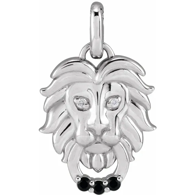 925 Sterling Silver .005 CTW Natural Diamond Lion Pendant - Deloure Jewelers LLC
