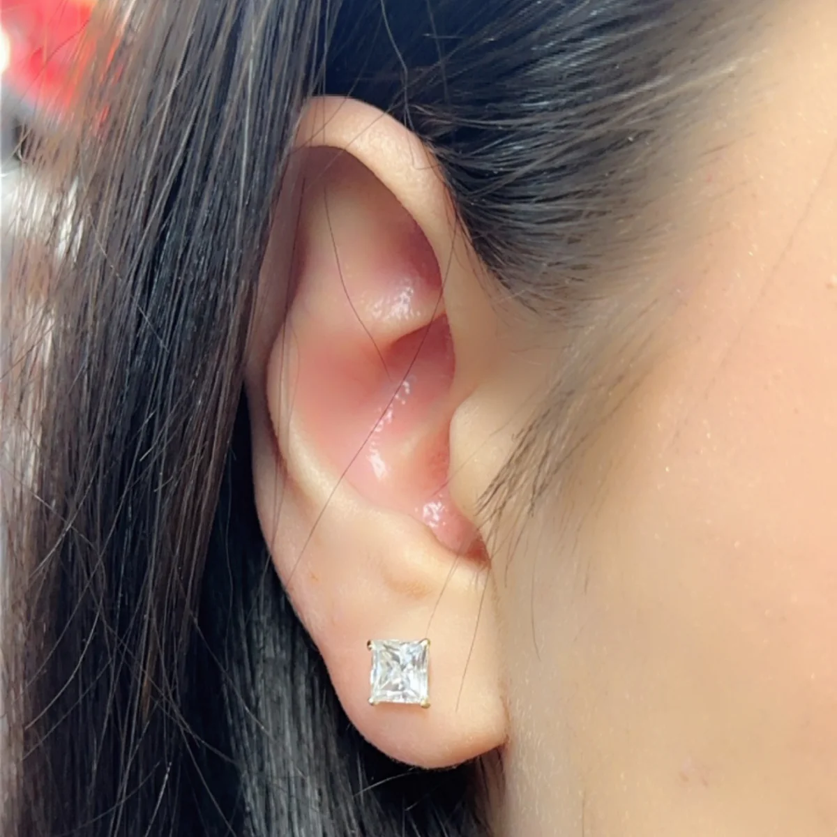 14 Karat Yellow Gold Square Moissanite Stud Screw Back Earring - Deloure Jewelers LLC