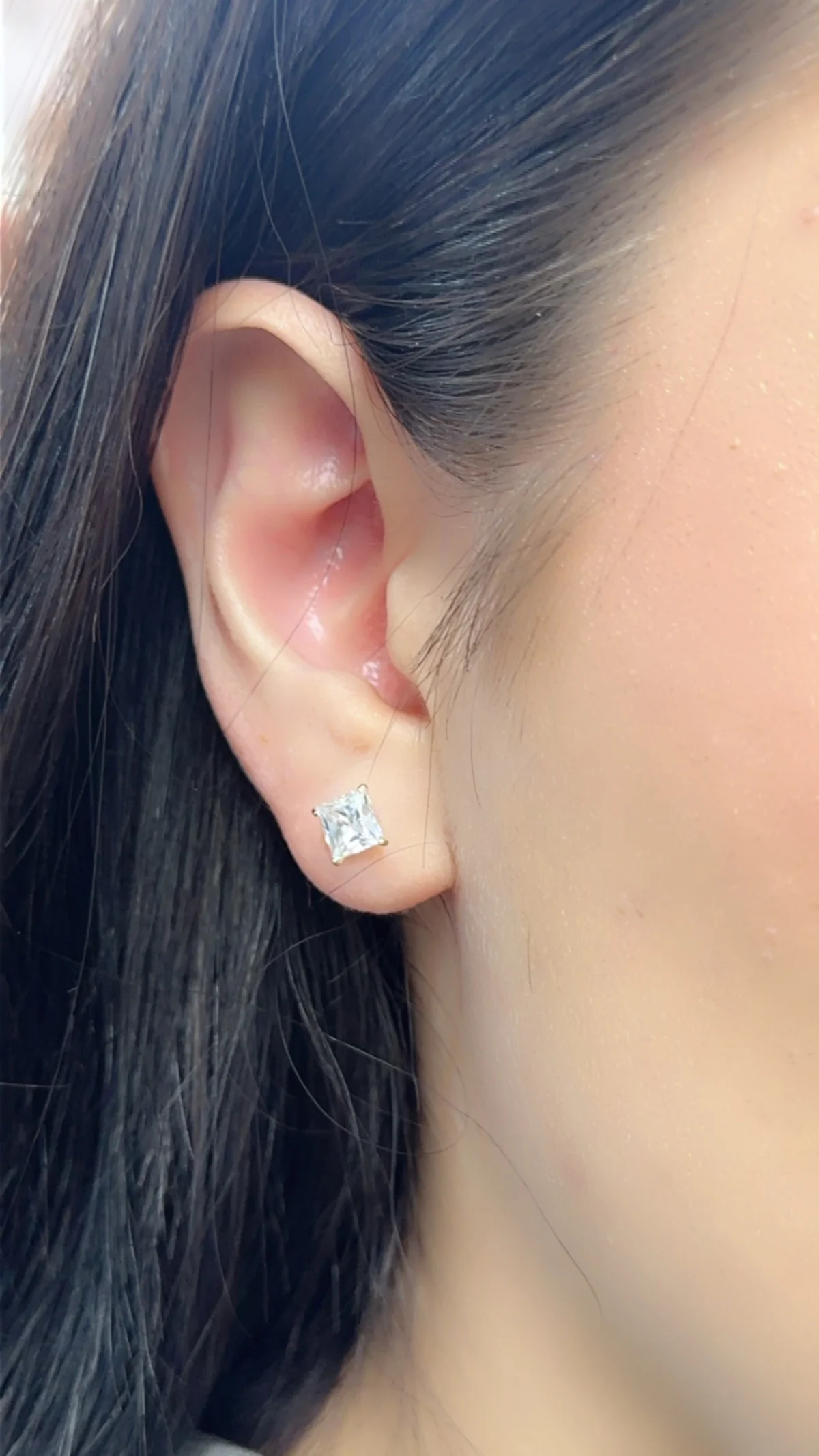 14 Karat Yellow Gold Square Moissanite Stud Screw Back Earring - Deloure Jewelers LLC