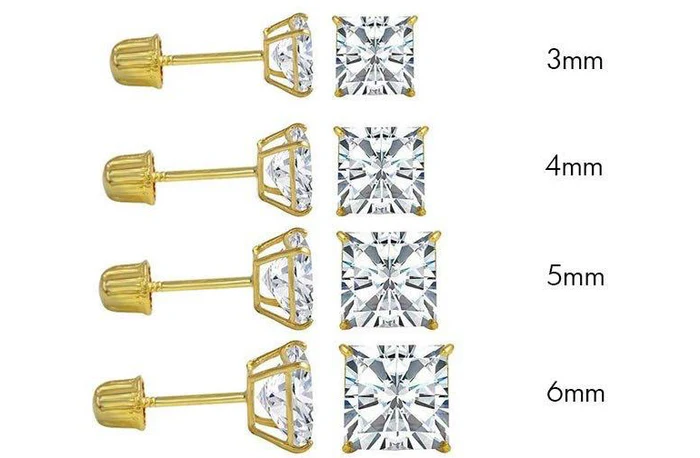 14 Karat Yellow Gold Square Moissanite Stud Screw Back Earring - Deloure Jewelers LLC