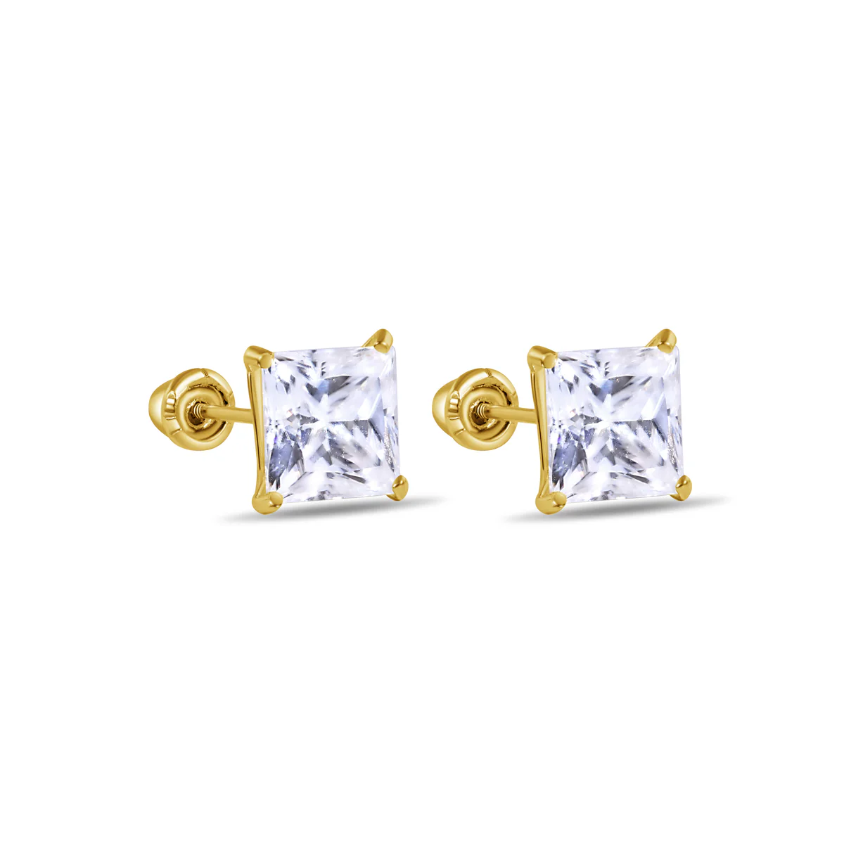 14 Karat Yellow Gold Square Moissanite Stud Screw Back Earring - Deloure Jewelers LLC