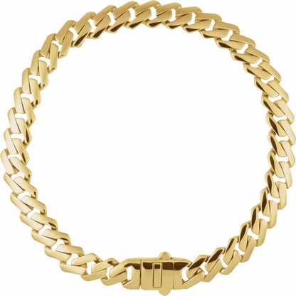14K Yellow Hollow 7.4 mm Monaco Edge Curb 8 1/4" Bracelet - Deloure Jewelers LLC