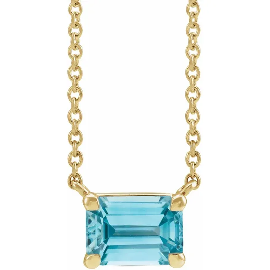 14K Gold Solid Natural Blue Zircon 18" Necklace - Deloure Jewelers LLC