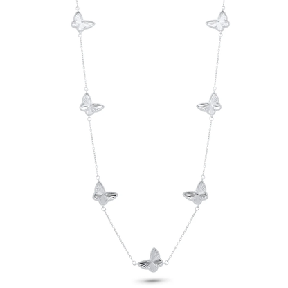 Rhodium Plated 925 Sterling Silver Diamond Cut Multiple Butterfly Charm Adjustable Necklace - Deloure Jewelers LLC