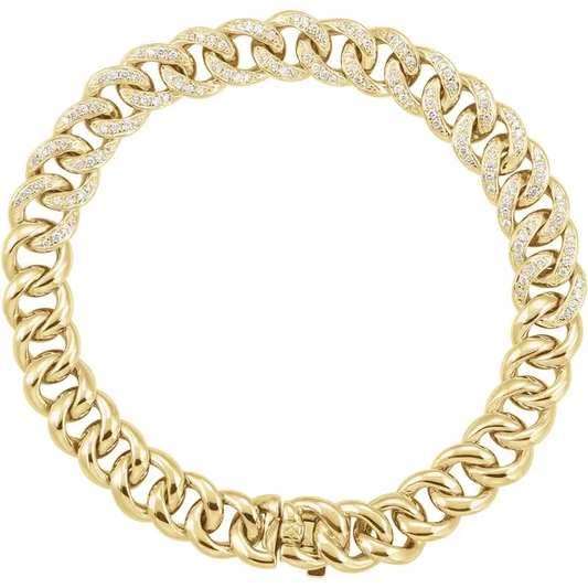 14K Yellow 8.8 mm 3/4 CTW Natural Diamond Curb 7" Bracelet - Deloure Jewelers LLC