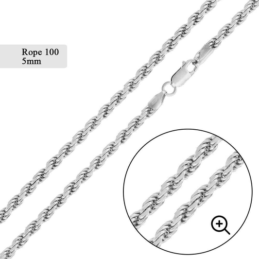 925 Sterling Silver Rope 5mm Chain - Deloure Jewelers LLC