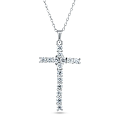 Silver Rhodium 925 Cross Moissanite Necklace - Deloure Jewelers LLC