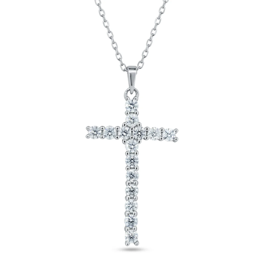 Silver Rhodium 925 Cross Moissanite Necklace - Deloure Jewelers LLC
