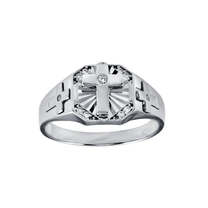 Rhodium Plated 925 Sterling Silver Cross CZ Ring - Deloure Jewelers LLC