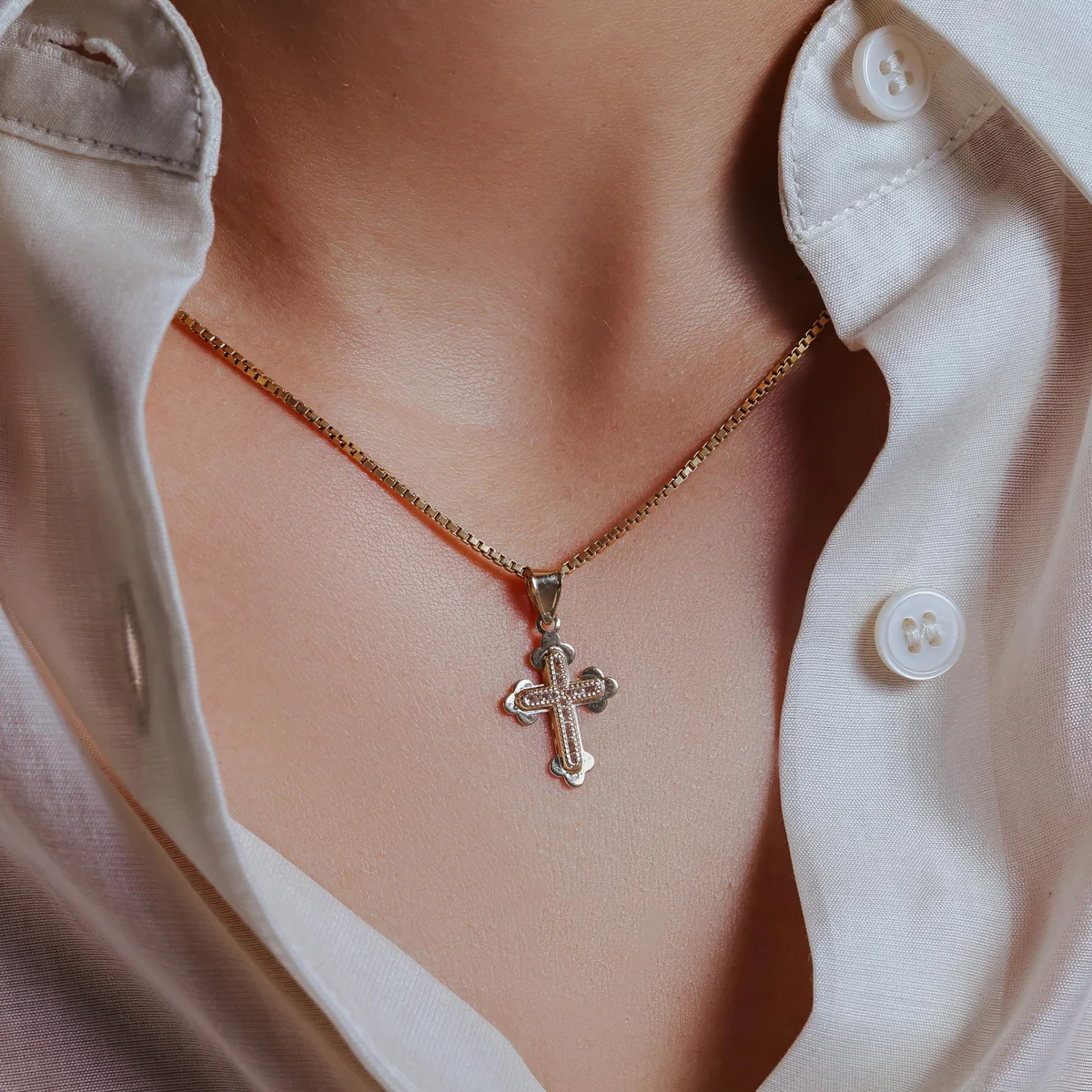 14K Yellow Gold Crucifix Clear CZ Pendant - Deloure Jewelers LLC