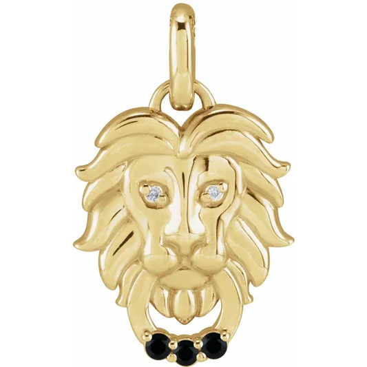 14K Gold Solid .005 CTW Natural Diamond Lion Pendant - Deloure Jewelers LLC