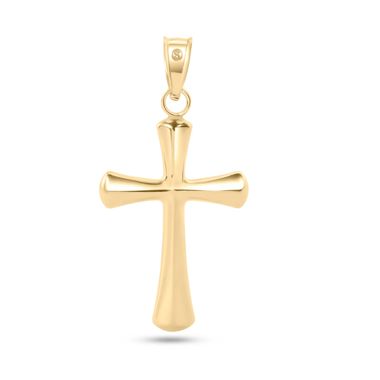 14K Yellow Solid 2 Sided Plain Hollow Tube Cross Pendant - Deloure Jewelers LLC