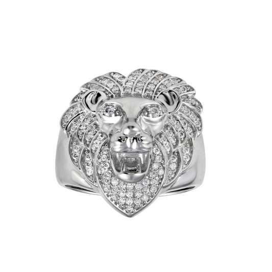 Rhodium Plated 925 Sterling Silver Lion CZ Ring - Deloure Jewelers LLC