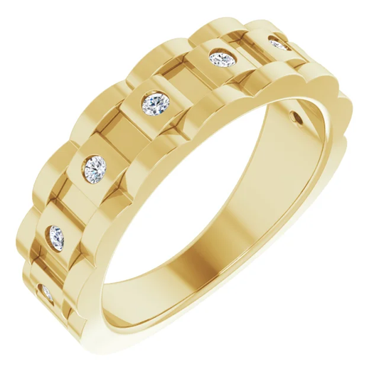 14K Yellow Solid 1/4 CTW Natural Diamond Chain Link Ring - Deloure Jewelers LLC