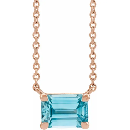 14K Gold Solid Natural Blue Zircon 18" Necklace - Deloure Jewelers LLC