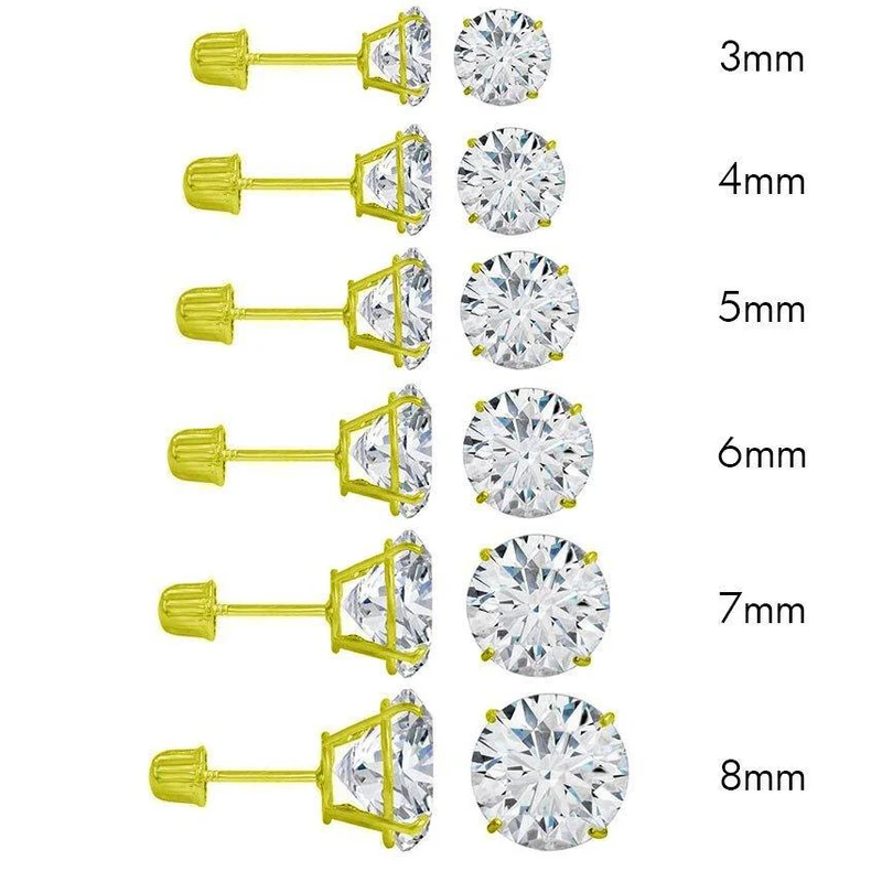 14 Karat Yellow Gold Round Moissanite Stud Screw Back Earring - Deloure Jewelers LLC