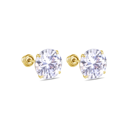 14 Karat Yellow Gold Round Moissanite Stud Screw Back Earring - Deloure Jewelers LLC