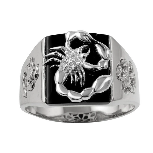 Rhodium Plated 925 Sterling Silver Square Scorpion Ring with CZ - Deloure Jewelers LLC