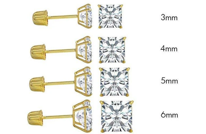 14 Karat Yellow Gold Square Moissanite Stud Screw Back Earring - Deloure Jewelers LLC