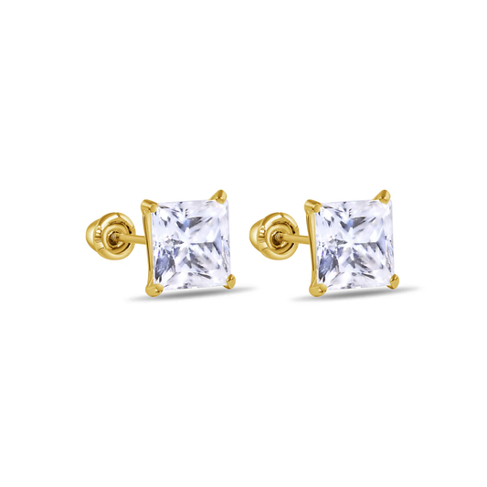 14 Karat Yellow Gold Square Moissanite Stud Screw Back Earring - Deloure Jewelers LLC